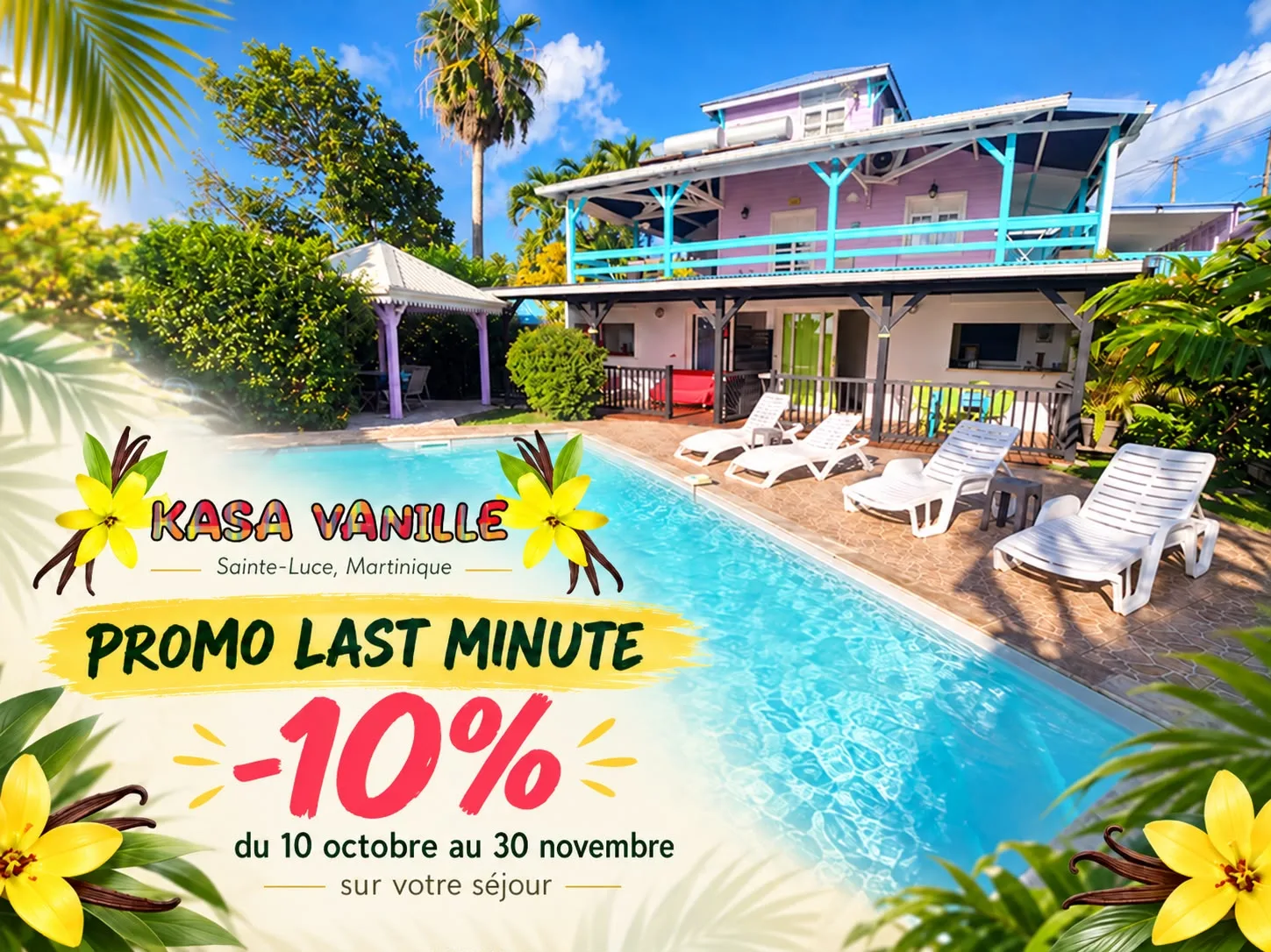 PROMOTION -10% LAST MINUTE pour un séjour compris entre le 10/10/2026 et le 30/11/2026 (minimum 5 nuits)
